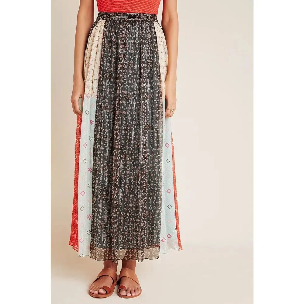 NWT Anthropologie Verb Pallavi Singhee Margot Pleated Floral Maxi Skirt Size 8 - Picture 3 of 11